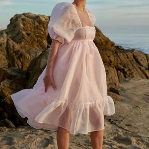 Selkie The Peach Skin French Puff Dress Organza Midi Cottagecore NWT 2X